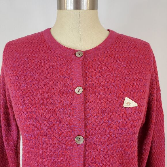 Monte Carlo Merino Wool Blend Cardigan Sweater Button 38 Pink Fisherman Preppy - Picture 4 of 13